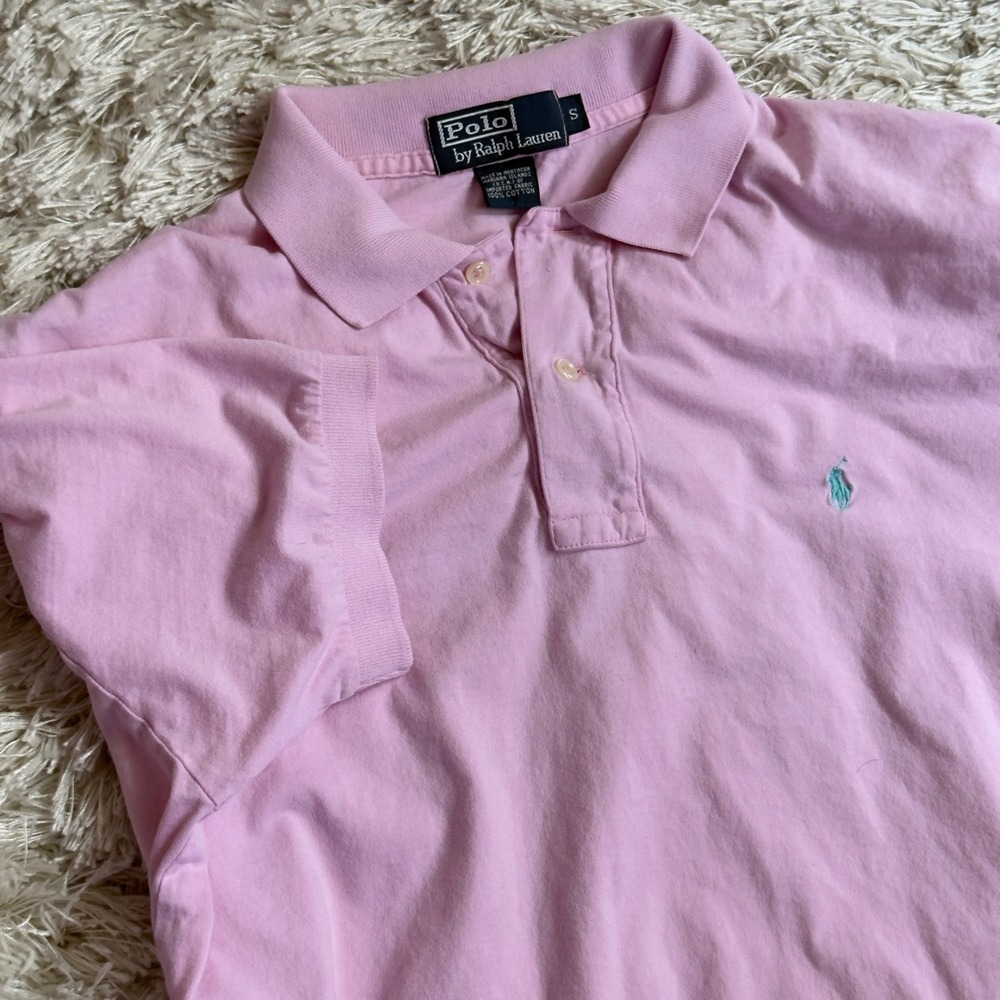 Vintage Polo Ralph Lauren Pink Cotton Pique‎ Polo Shirt Turquoise Pony Preppy S